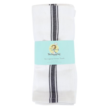 MONARCH Herringbone Tea Towels Black Stripe , 12PK SC-HTBK-24